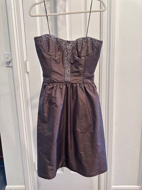Badgley Mischka Brown Strapless Cocktail Dress with Beaded Trim